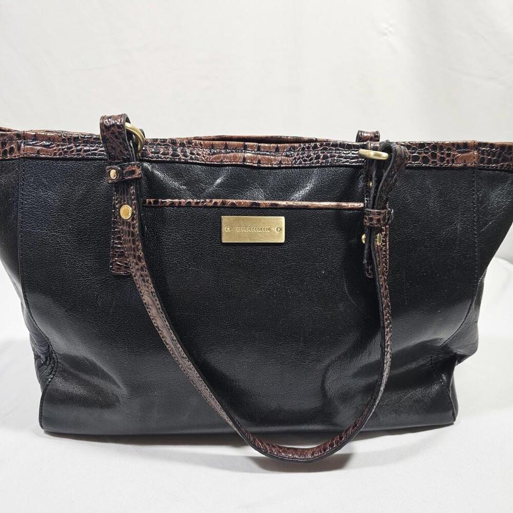 Brahmin Black Crocodile Embosed Leather Zippered Tote Shoulder Bag Purse - Picture 7 of 15